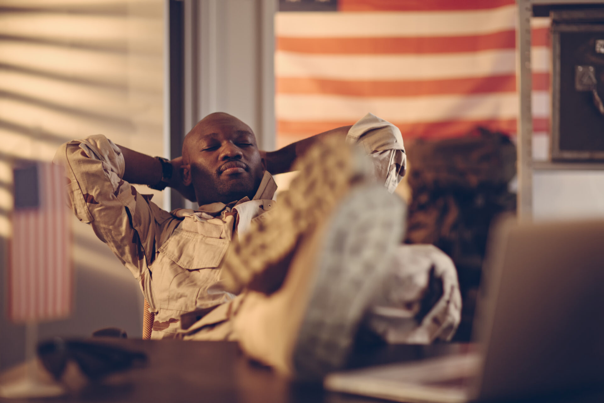 American soldier resting